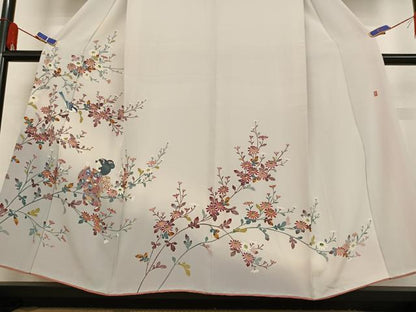 平和屋着物●訪問着 友禅 作家物 枝花に休み鳥 童子 正絹 逸品 AABB0152zg