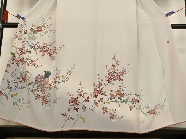 平和屋着物●訪問着 友禅 作家物 枝花に休み鳥 童子 正絹 逸品 AABB0152zg