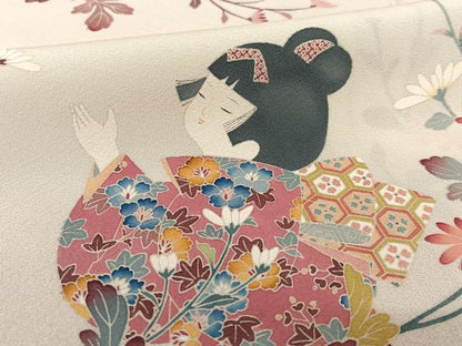 平和屋着物●訪問着 友禅 作家物 枝花に休み鳥 童子 正絹 逸品 AABB0152zg
