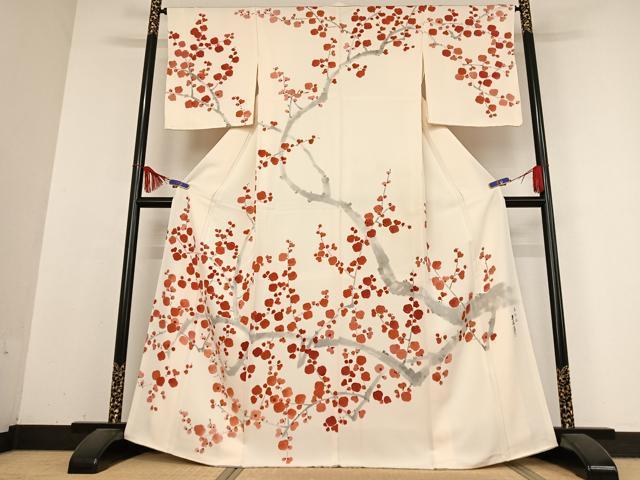 平和屋着物●訪問着　作家物　手描き　枝梅文　正絹　逸品　AABB0153zg