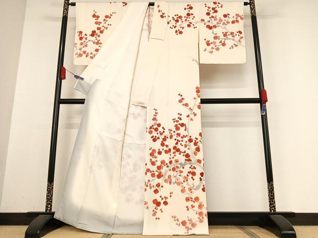 平和屋着物●訪問着　作家物　手描き　枝梅文　正絹　逸品　AABB0153zg