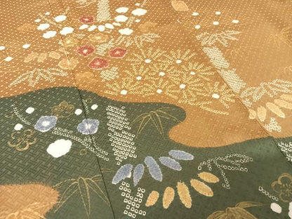 平和屋着物●訪問着　手描き　絞り　松竹梅　金彩　正絹　逸品　AABB0154zg