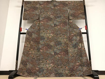 平和屋着物●伝統工芸士 更清 小紋 型染め 切嵌花文 さが美扱い 正絹 逸品 AABB0165zg