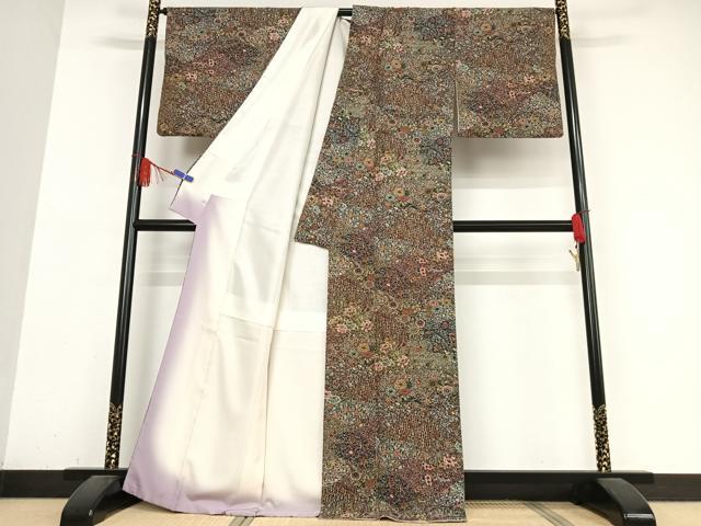 平和屋着物●伝統工芸士 更清 小紋 型染め 切嵌花文 さが美扱い 正絹 逸品 AABB0165zg