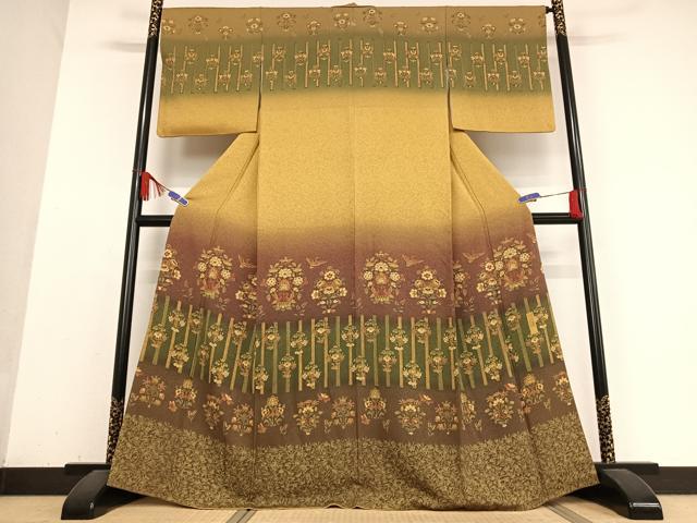 平和屋着物●訪問着 双鳥花蝶文 本苔染 正絹 逸品 AABB0171zg