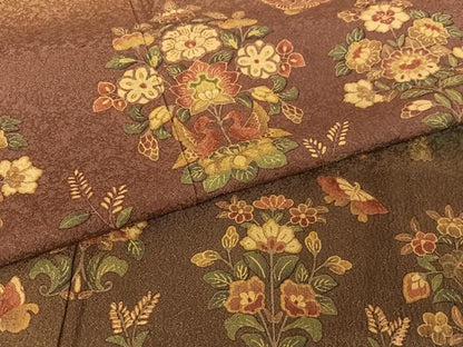 平和屋着物●訪問着 双鳥花蝶文 本苔染 正絹 逸品 AABB0171zg
