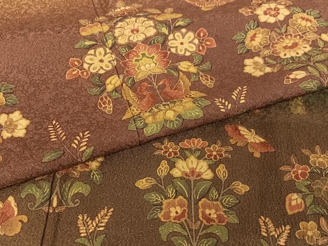 平和屋着物●訪問着 双鳥花蝶文 本苔染 正絹 逸品 AABB0171zg