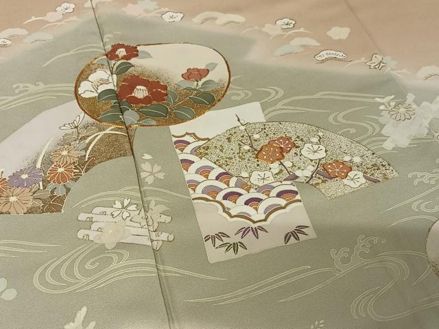 平和屋着物●訪問着　駒刺繍　立波地紙花文　暈し染め　金彩　正絹　逸品　AABB0179zg