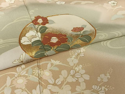 平和屋着物●訪問着　駒刺繍　立波地紙花文　暈し染め　金彩　正絹　逸品　AABB0179zg
