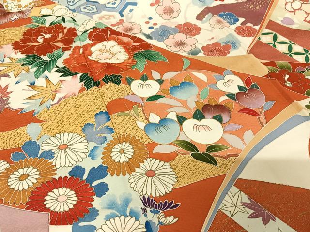 平和屋着物●豪華振袖　駒刺繍　草花文　金彩　正絹　逸品　AABB0184zg