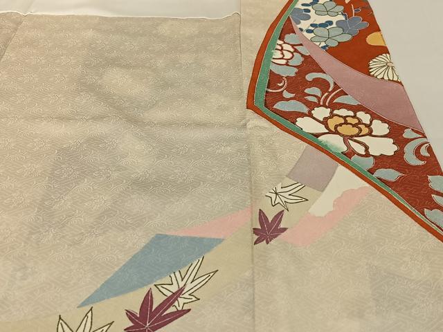 平和屋着物●豪華振袖　駒刺繍　草花文　金彩　正絹　逸品　AABB0184zg
