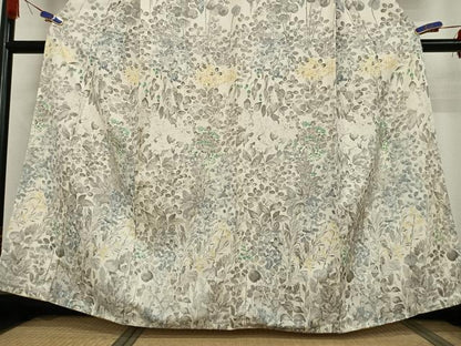 平和屋着物●訪問着 紬地 手描き 草花文 正絹 逸品 AABB0198zg