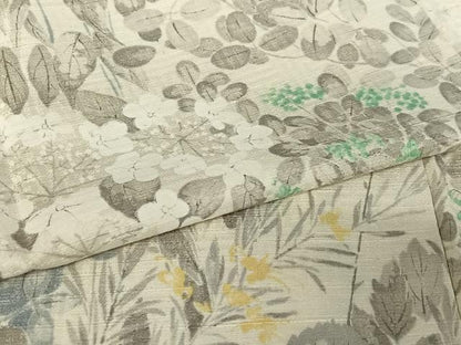 平和屋着物●訪問着 紬地 手描き 草花文 正絹 逸品 AABB0198zg