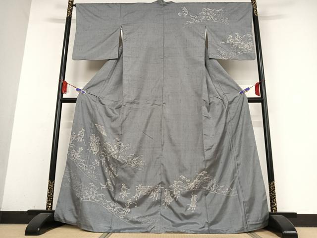 平和屋着物●訪問着 紬地 手描き ろうけつ染め 狐の嫁入り 正絹 逸品 AABB0207zg