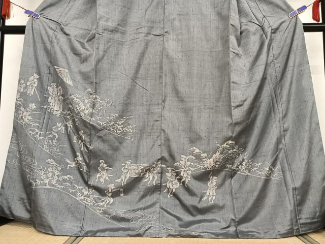 平和屋着物●訪問着 紬地 手描き ろうけつ染め 狐の嫁入り 正絹 逸品 AABB0207zg
