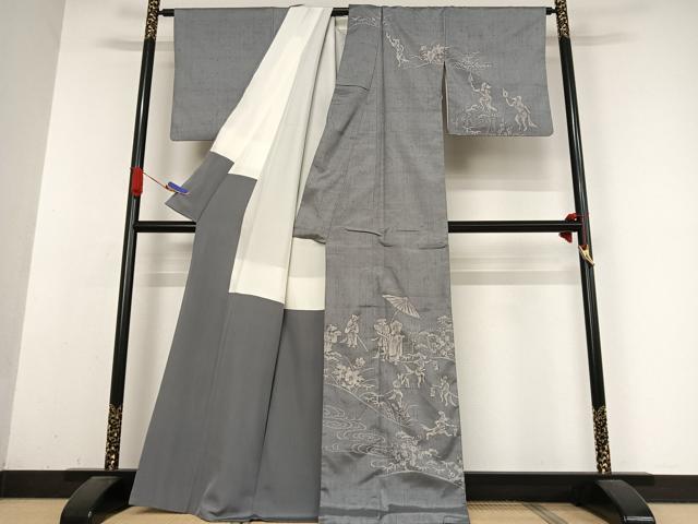 平和屋着物●訪問着 紬地 手描き ろうけつ染め 狐の嫁入り 正絹 逸品 AABB0207zg