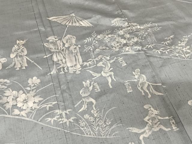 平和屋着物●訪問着 紬地 手描き ろうけつ染め 狐の嫁入り 正絹 逸品 AABB0207zg