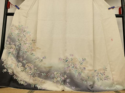 平和屋着物●訪問着 作家物 絞り 辻が花 流水雪輪花文 暈し染め 金彩 金通し地 正絹 逸品 AABB0209zg
