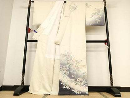 平和屋着物●訪問着 作家物 絞り 辻が花 流水雪輪花文 暈し染め 金彩 金通し地 正絹 逸品 AABB0209zg