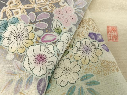 平和屋着物●訪問着 作家物 絞り 辻が花 流水雪輪花文 暈し染め 金彩 金通し地 正絹 逸品 AABB0209zg