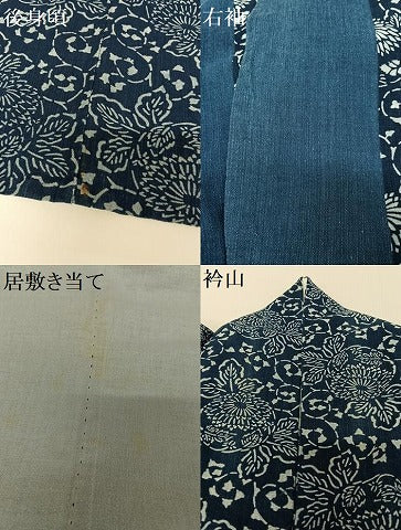 平和屋着物▽片貝木綿　小紋　単衣　本藍　菊　綿　逸品　AABB0210zg