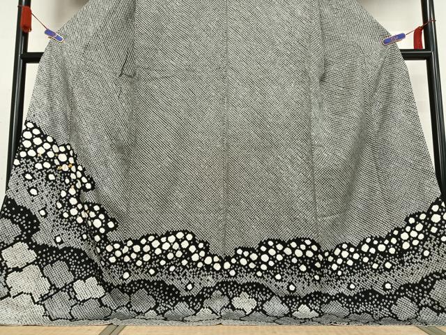 平和屋着物●訪問着 駒刺繍 絞り 舞花文 黒地 さが美扱い ロング丈 正絹 逸品 未使用 AABB0214zg