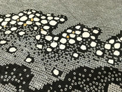 平和屋着物●訪問着 駒刺繍 絞り 舞花文 黒地 さが美扱い ロング丈 正絹 逸品 未使用 AABB0214zg