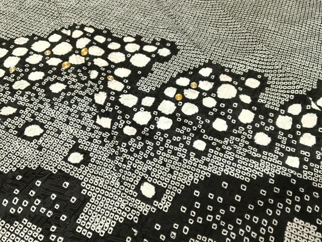 平和屋着物●訪問着 駒刺繍 絞り 舞花文 黒地 さが美扱い ロング丈 正絹 逸品 未使用 AABB0214zg