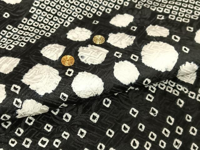 平和屋着物●訪問着 駒刺繍 絞り 舞花文 黒地 さが美扱い ロング丈 正絹 逸品 未使用 AABB0214zg