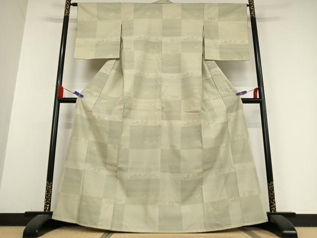 平和屋着物●塩沢紬 90亀甲 横段花文 正絹 逸品 AABB0227zg