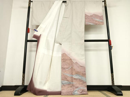 平和屋着物●訪問着　お召地　道長文　正絹　逸品　AABB0229zg