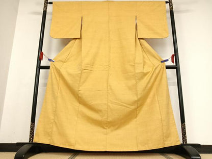 平和屋着物●上質な紬　色無地　柑子色　正絹　逸品　AABB0246zg