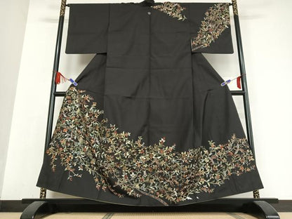 平和屋着物●本場大島紬　訪問着　総刺繍　鳳凰更紗花文　金糸　正絹　逸品　AABB0250zg