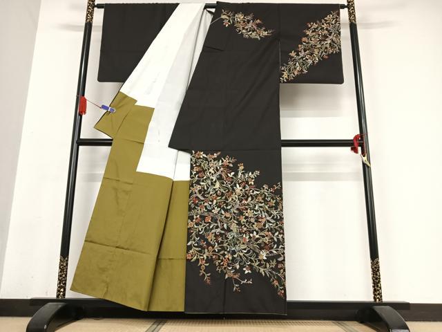 平和屋着物●本場大島紬　訪問着　総刺繍　鳳凰更紗花文　金糸　正絹　逸品　AABB0250zg