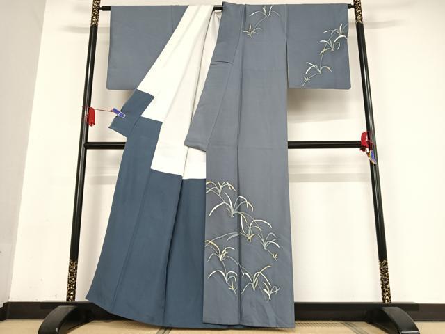 平和屋着物●京友禅　森岡功　訪問着　紬地　正絹　逸品　AABB0253zg