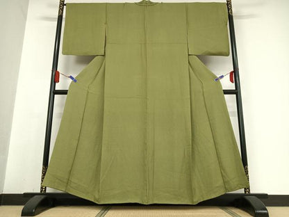 平和屋着物●上質な色無地 紋意匠 麹塵色 正絹 逸品 AABB0254zg