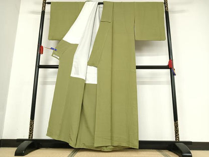 平和屋着物●上質な色無地 紋意匠 麹塵色 正絹 逸品 AABB0254zg