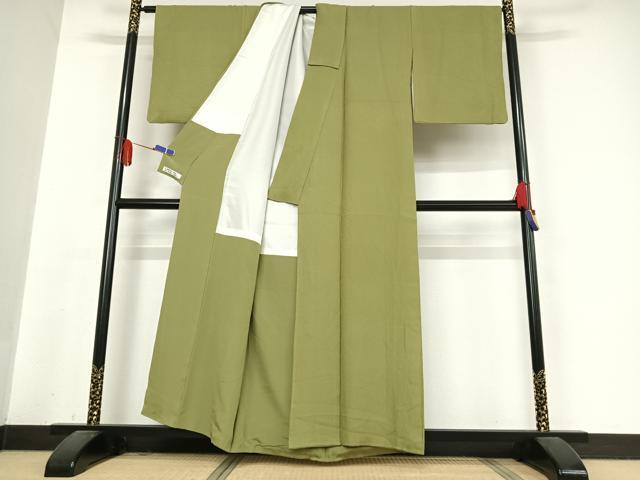 平和屋着物●上質な色無地 紋意匠 麹塵色 正絹 逸品 AABB0254zg