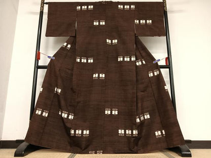 平和屋着物●上質な紬　遠州椿　正絹　逸品　AABB0317zg