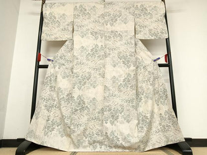 平和屋着物●本場大島紬　白大島　カタス7マルキ　樹林風景文　正絹　逸品　AABB0320zg