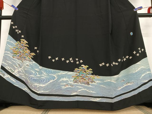 平和屋着物●黒田勲　黒留袖　立波飛鶴松文　三越扱い　正絹　逸品　AABB0341zg