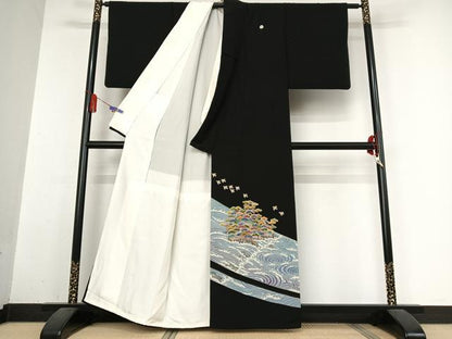 平和屋着物●黒田勲　黒留袖　立波飛鶴松文　三越扱い　正絹　逸品　AABB0341zg