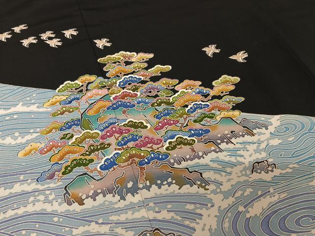 平和屋着物●黒田勲　黒留袖　立波飛鶴松文　三越扱い　正絹　逸品　AABB0341zg