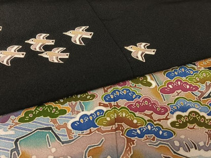 平和屋着物●黒田勲　黒留袖　立波飛鶴松文　三越扱い　正絹　逸品　AABB0341zg
