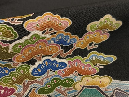 平和屋着物●黒田勲　黒留袖　立波飛鶴松文　三越扱い　正絹　逸品　AABB0341zg
