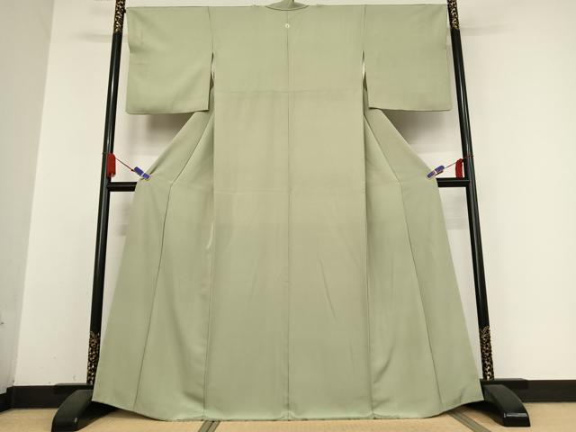 平和屋着物●上質な色無地　山葵色　正絹　逸品　AABB0345zg