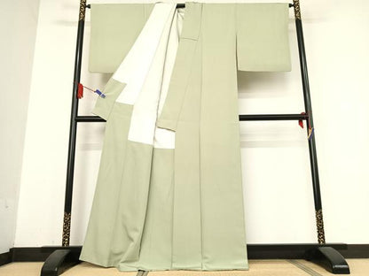 平和屋着物●上質な色無地　山葵色　正絹　逸品　AABB0345zg