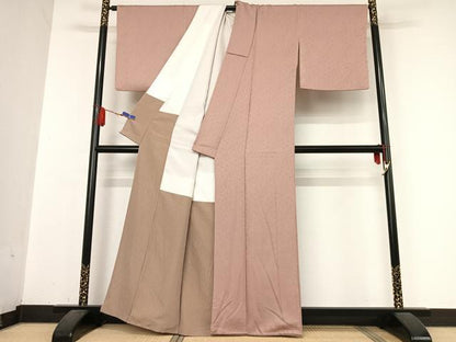 平和屋着物●上質な色無地 花唐草地紋 蘇芳香色 正絹 逸品 AABB0346zg