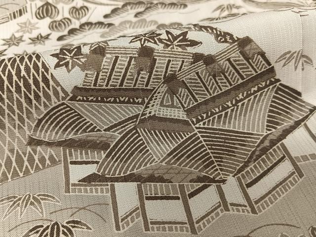 平和屋着物●天然玉糸紬　倭文紬　織元敬白　松竹梅風景文　反端付き　ロング丈　正絹　逸品　AABB0347zg 平和屋着物○天然玉糸紬 倭文紬 織元敬白 松竹梅風景文 反端