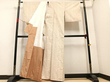 平和屋着物●結城紬　80亀甲　間道　正絹　逸品　AABB0361ph